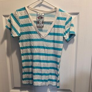 A Fine Mess Blue and White Striped V-Neck Tee